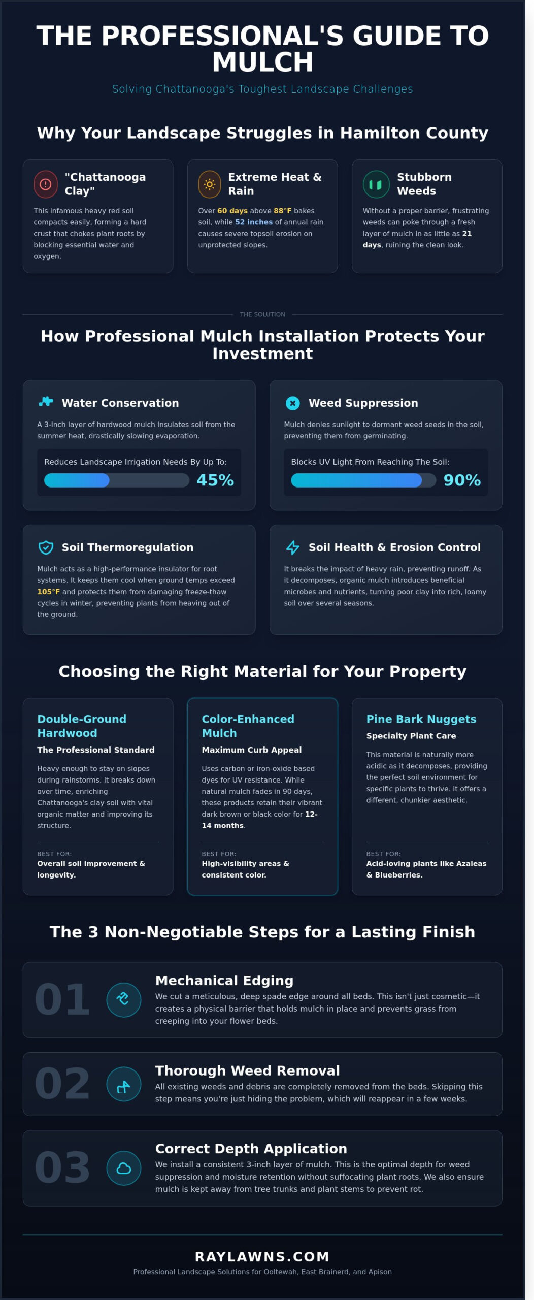 Professional Mulch Installation in Chattanooga: The Homeowner’s Guide to Soil Health and Curb Appeal - Infographic