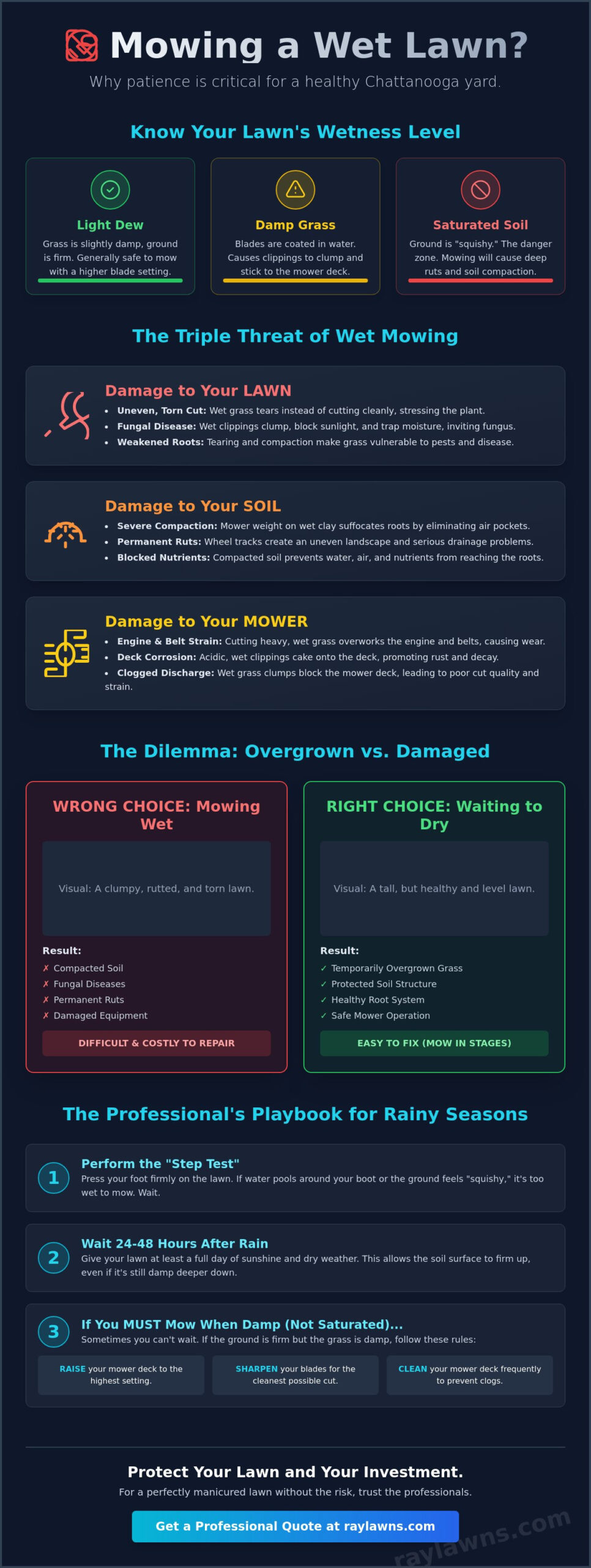 Can You Mow the Lawn When It’s Wet? An Expert Guide for Ooltewah & Chattanooga Homeowners - Infographic