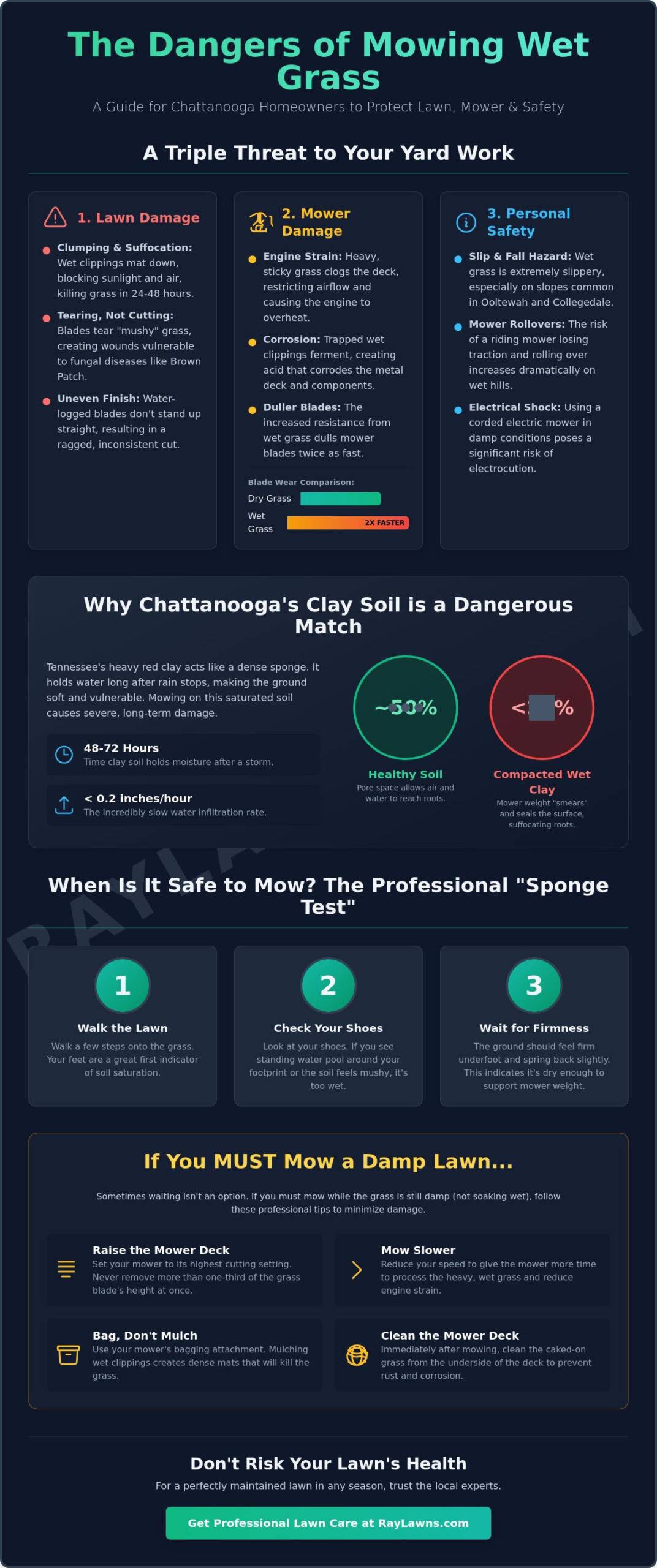 Cutting Grass in the Rain: Why Ooltewah Homeowners Should Wait - Infographic