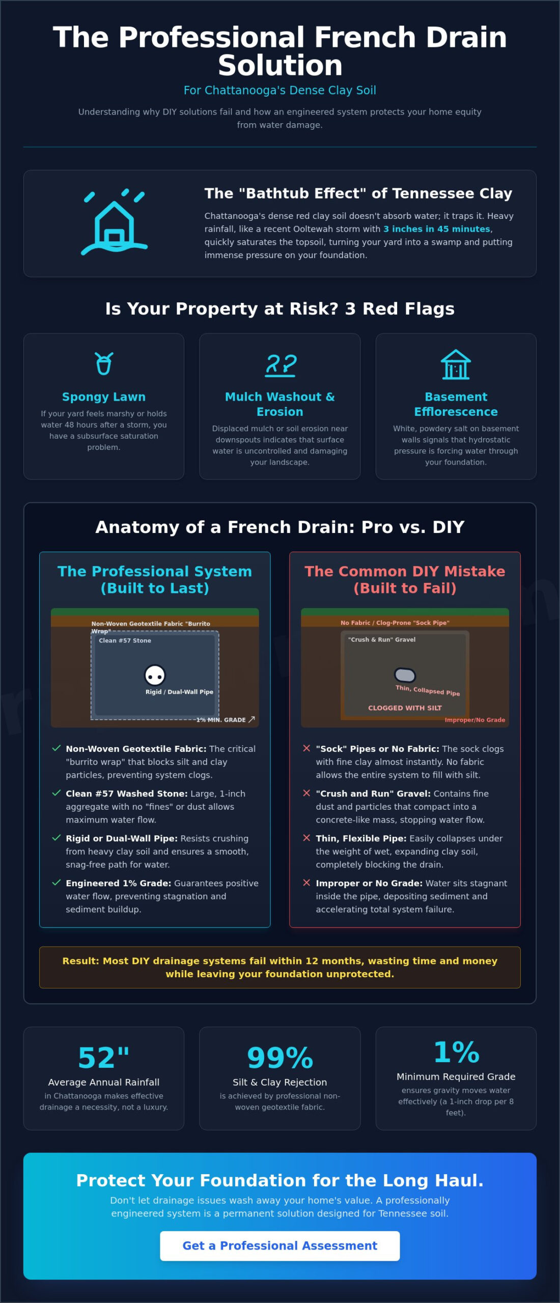 French Drain Companies in Ooltewah & Chattanooga: A Guide to Professional Yard Drainage - Infographic
