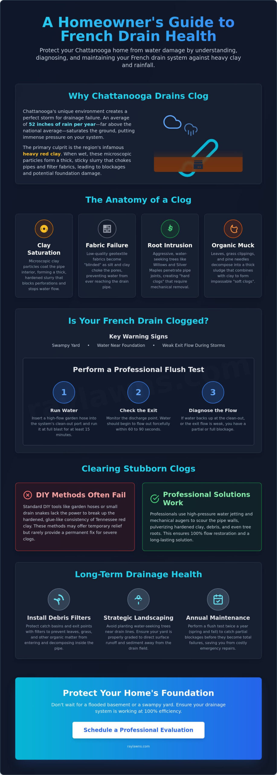 How to Clean a French Drain: A Chattanooga Homeowner’s Maintenance Guide - Infographic