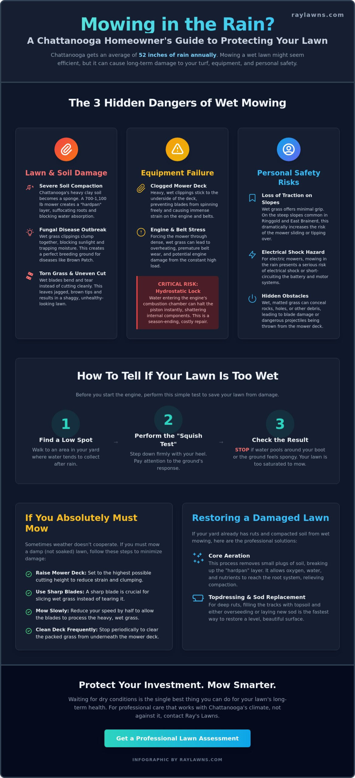 Mowing in the Rain in Chattanooga: An Expert Guide to Handling Wet Lawns - Infographic
