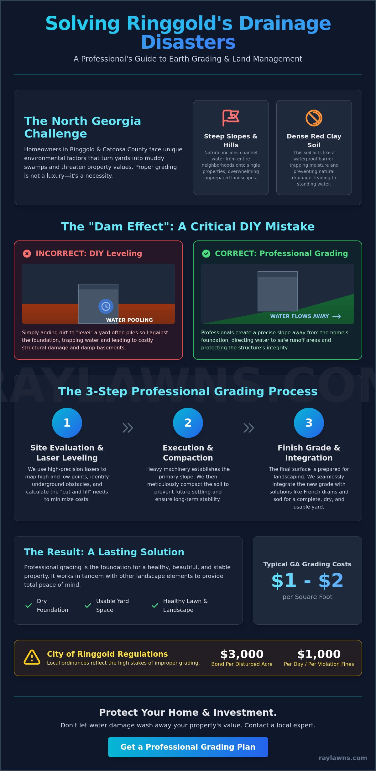 Earth Grading Contractors in Ringgold, GA: Solving Drainage & Slope Issues - Infographic
